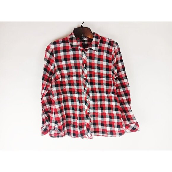 Talbots Button Up Shirt Women’s Size  Mp Red Black White Buffalo Check w/Silver - Picture 1 of 10
